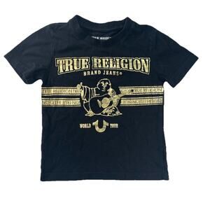 True Religion Short Sleeve Buddha Graphic T Shirt 2T Toddler Black Gold